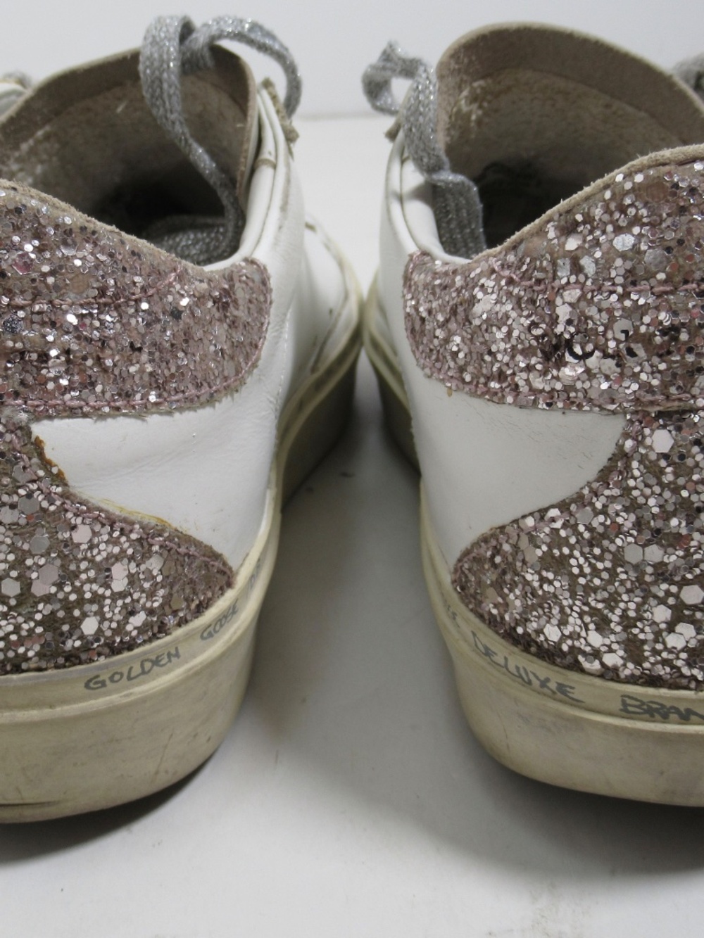 Golden Goose Women's Hi Star White Leather Silver Star Glitter Heel Tab 7 US - Picture 5 of 12